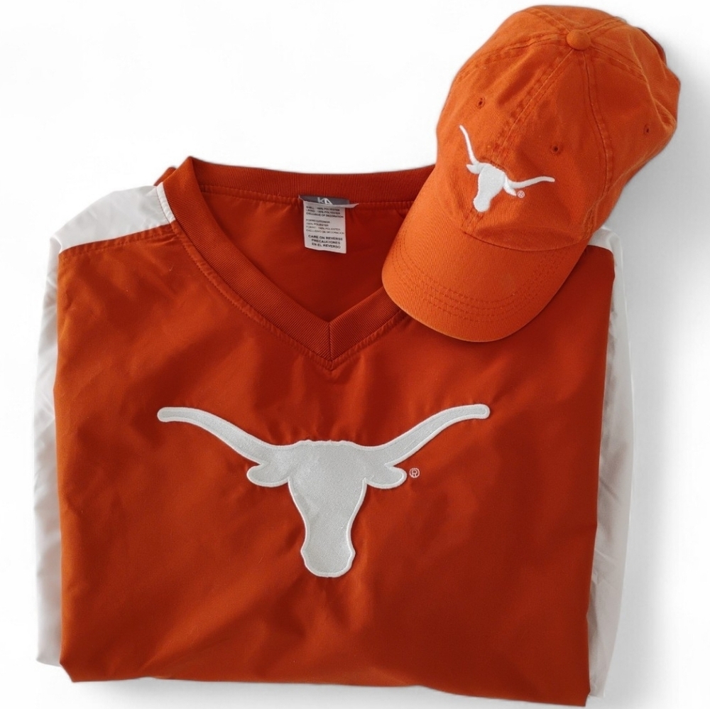 University of Texas Longhorns V-neck Burnt Orange Windbreaker & Hat - Mens XL
